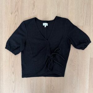 Madewell Black Puff Sleeve Wrap Blouse